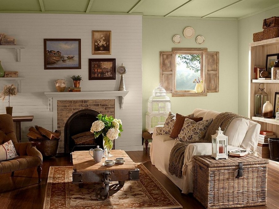 Гостиная Прованс Кантри в бревенчатом доме