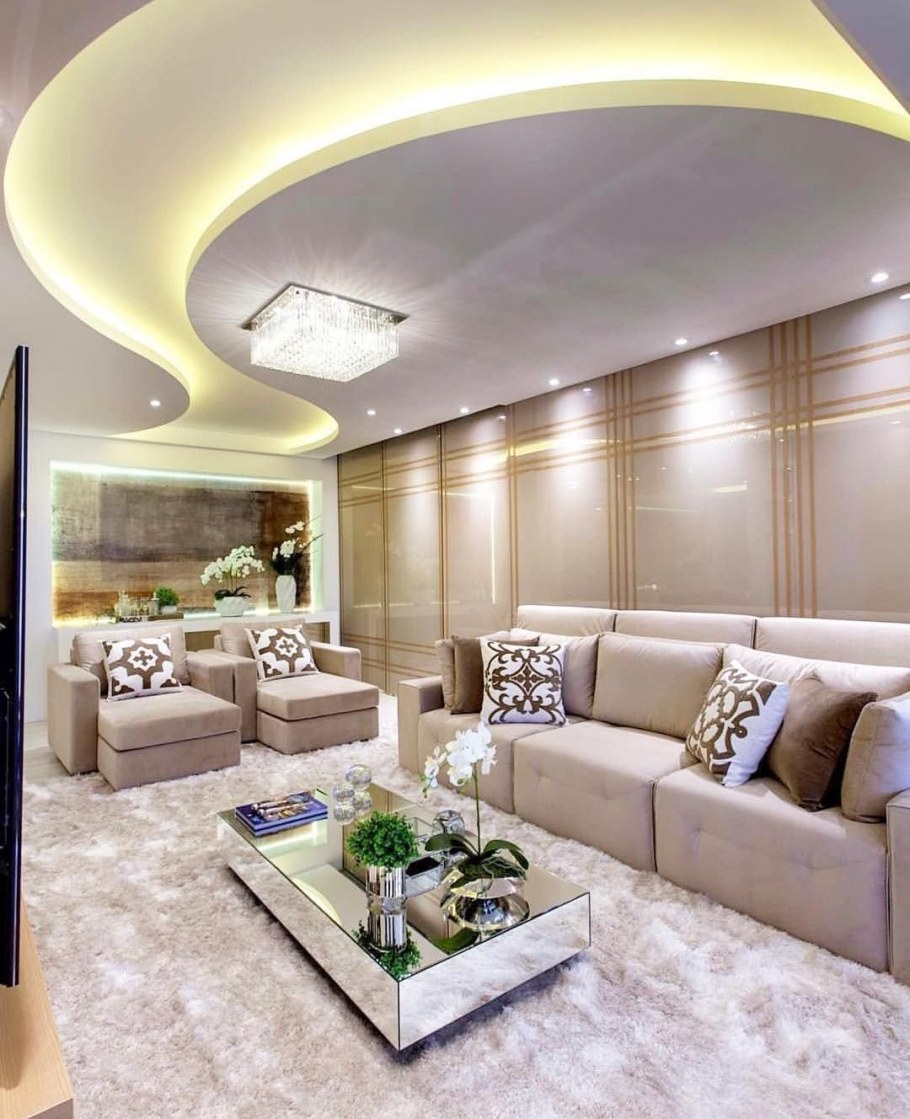 Потолок из гипсокартона гостиная