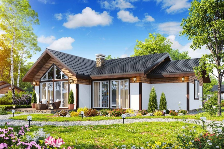 Одноэтажный дом в стиле бунгало