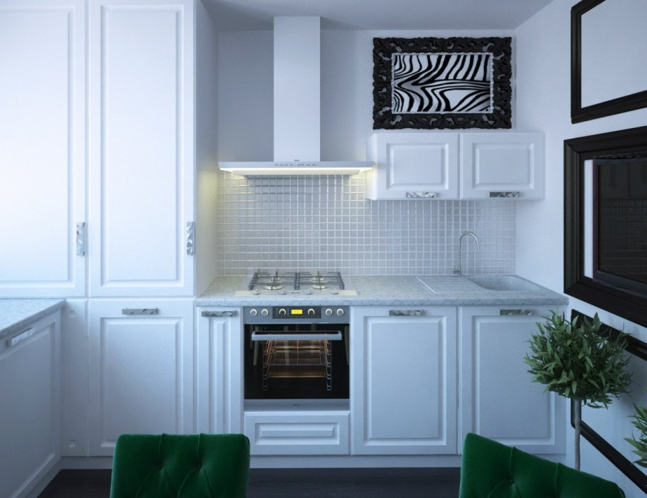 Белая вытяжка на кухне