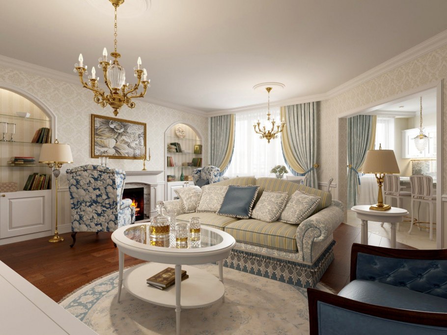 Уютная гостиная в классическом стиле