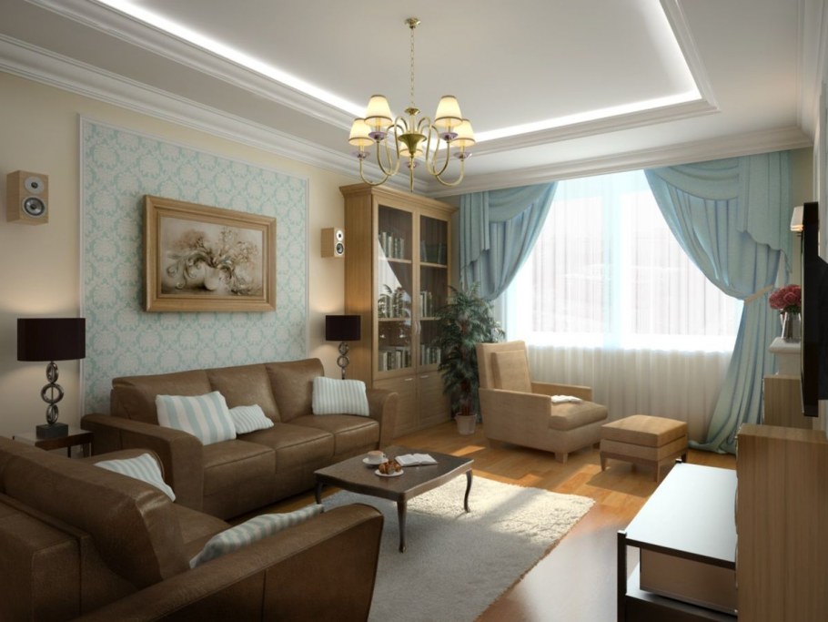 Прямоугольная гостиная в классическом стиле