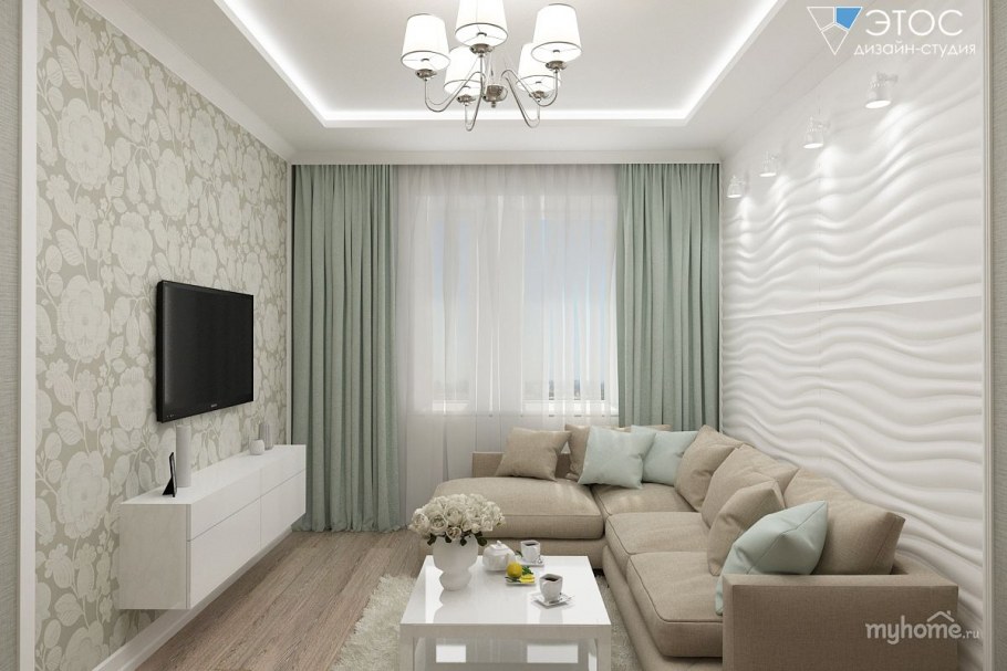 Гостиная 16 кв. в светлых тонах