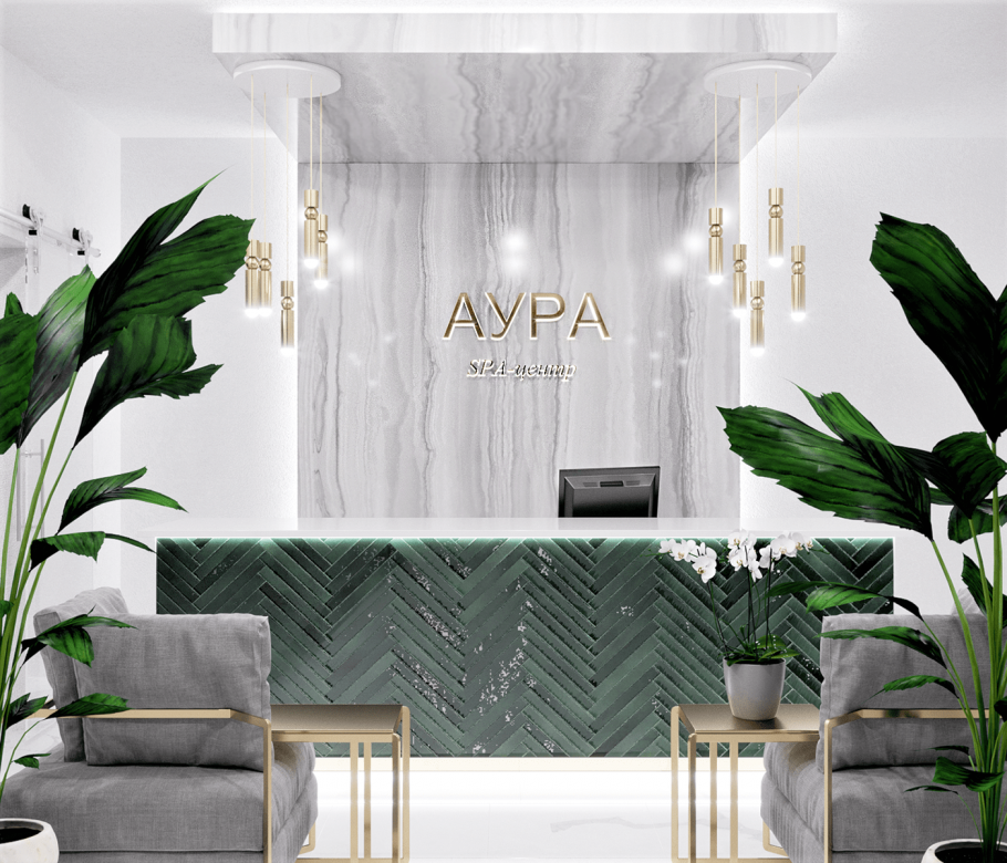 Интерьер салона красоты в изумрудных тонах