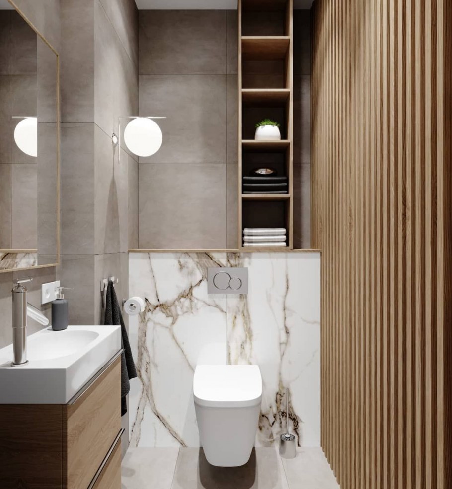 Ванная под мрамор и дерево