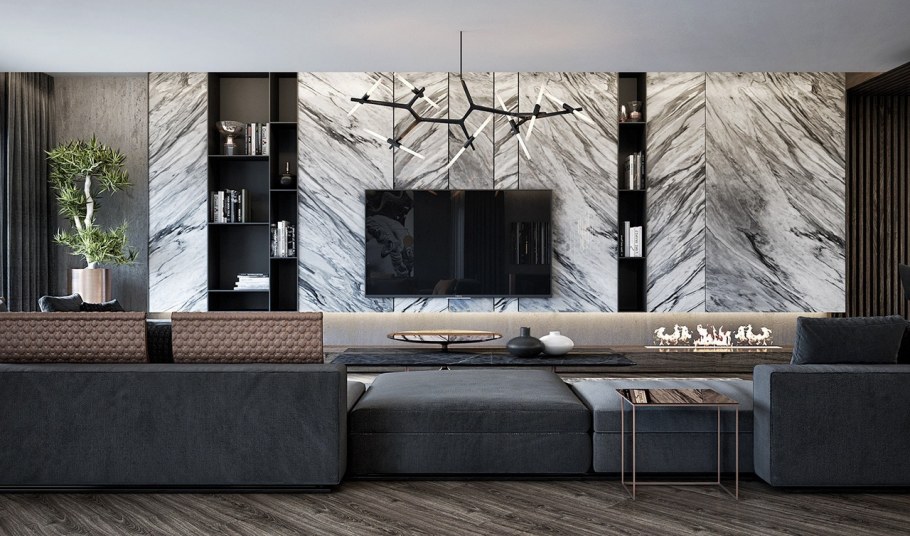 Камин облицованный керамогранитом