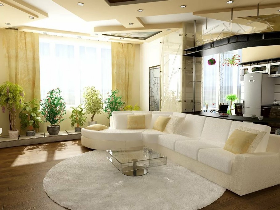 Гостиная с большим диваном