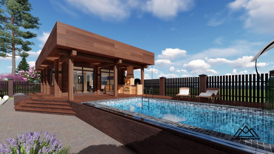 Баня с террасой и бассейном