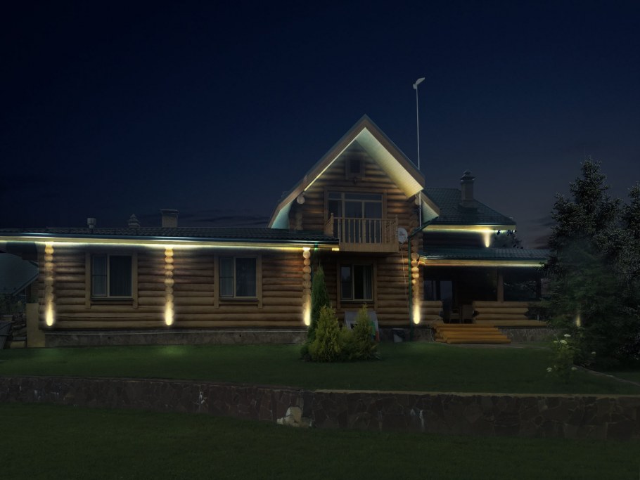 Архитектурная подсветка деревянного дома