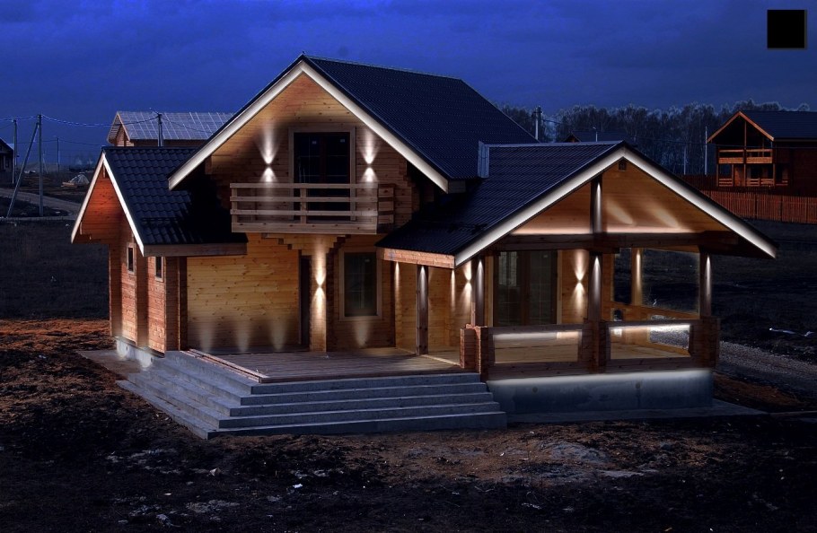 Подсветка фасада бани