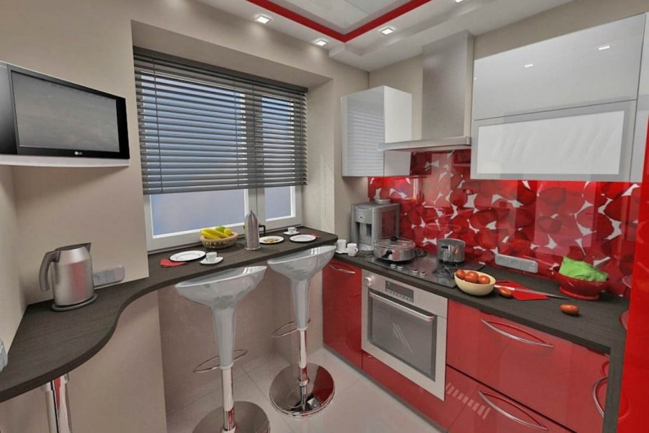 Красно белая кухня в хрущевке