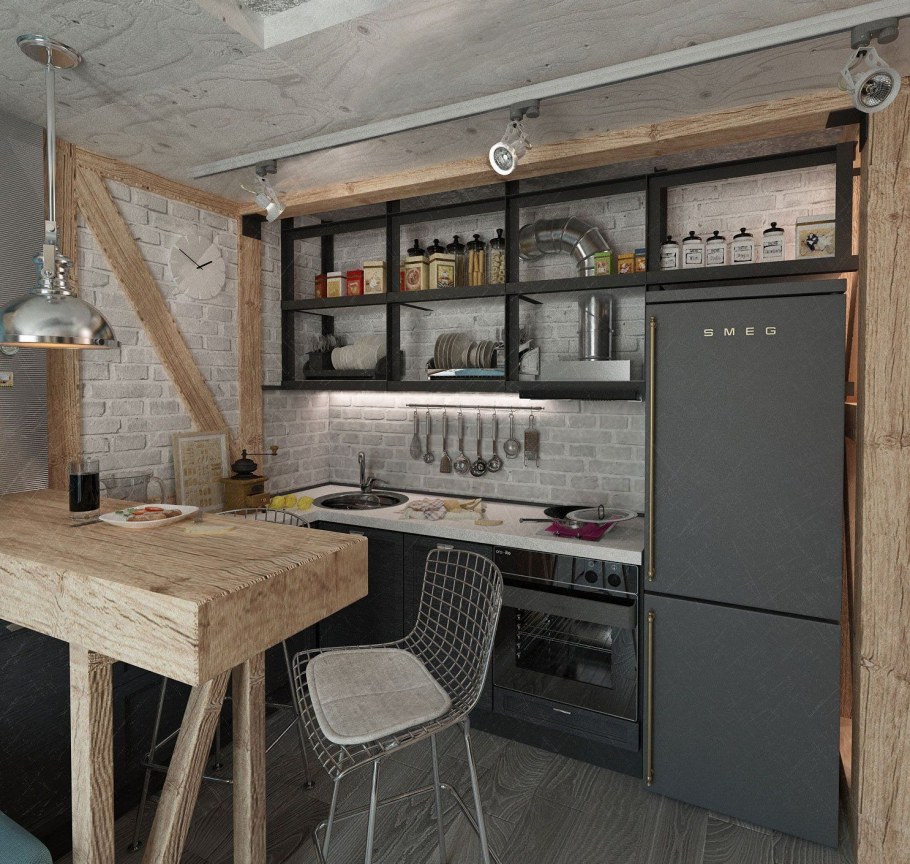 Кухня в стиле лофт 10 м2