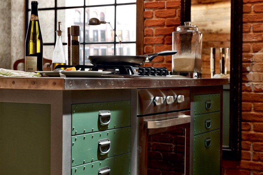 Кухни лофт олива