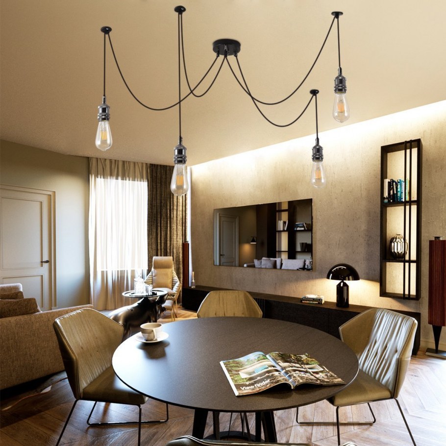 Люстра паук в интерьере кухни