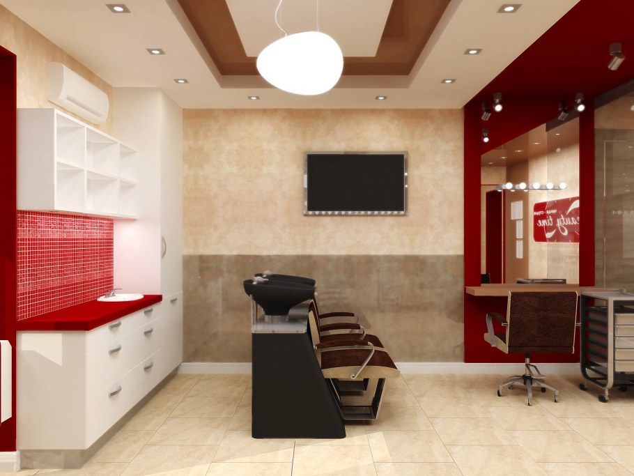 Интерьер салона красоты в розовых тонах