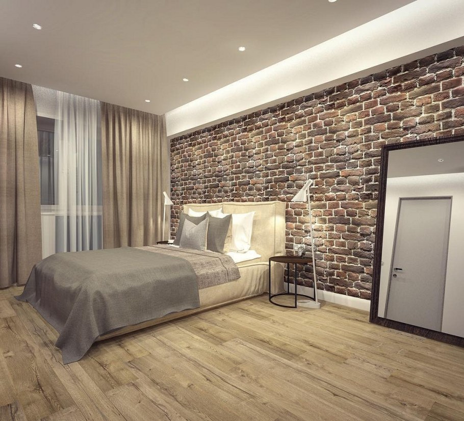 Спальня в стиле лофт в светлых