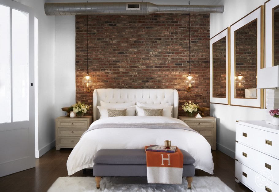 Спальня лофт светлая горчичная