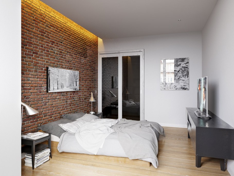 Серая спальня лофт