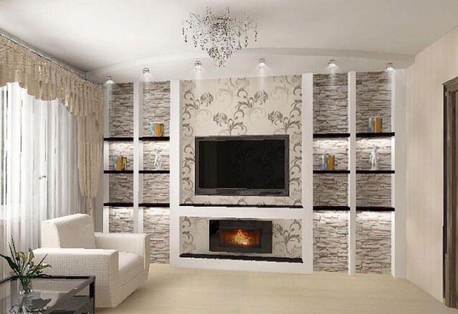 Гипсокартон в интерьере гостиной