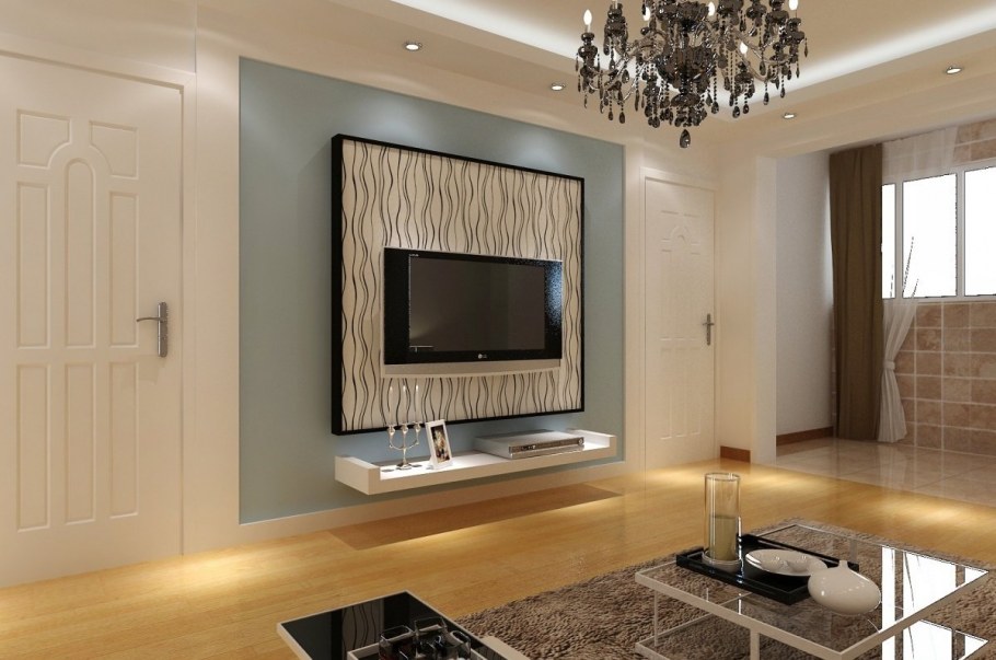 Ниша под телевизор с подсветкой и полками