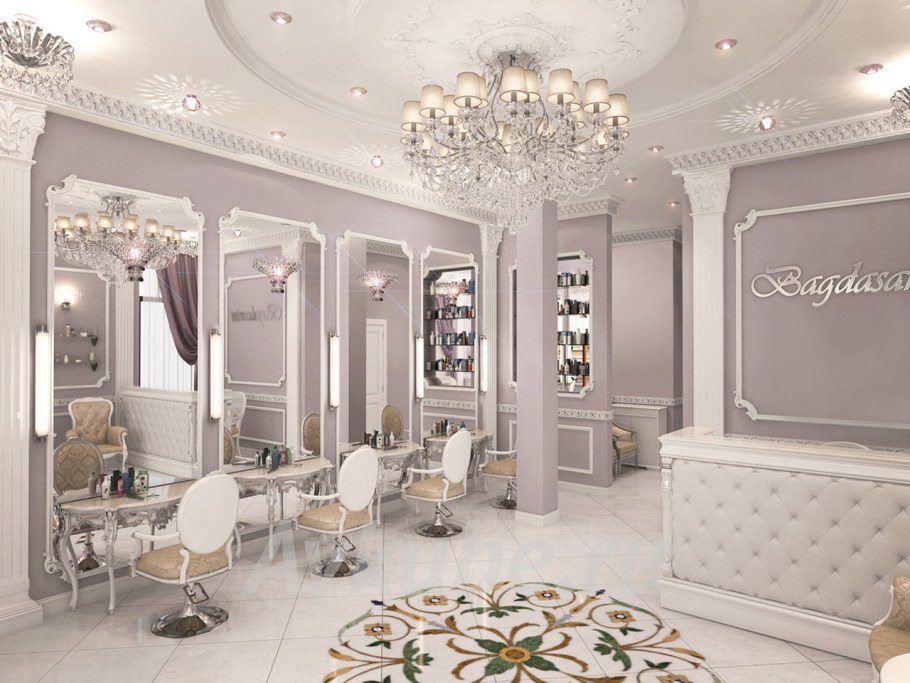 Парикмахерская в фиолетовых тонах