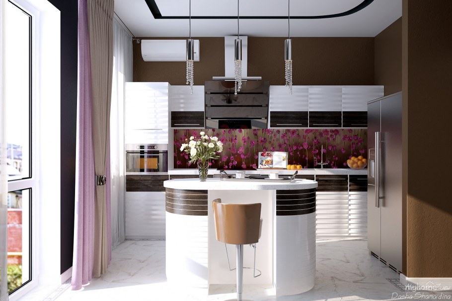 Планировки кухонь в стиле Модерн в студии