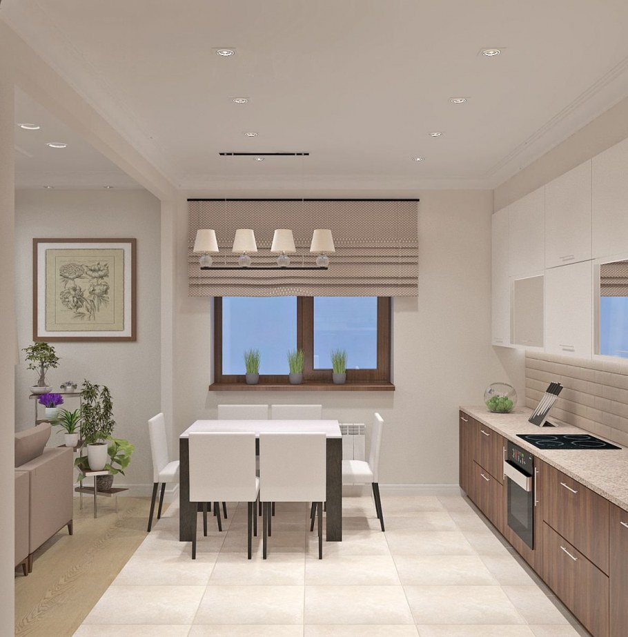 Прямоугольная кухня в частном доме