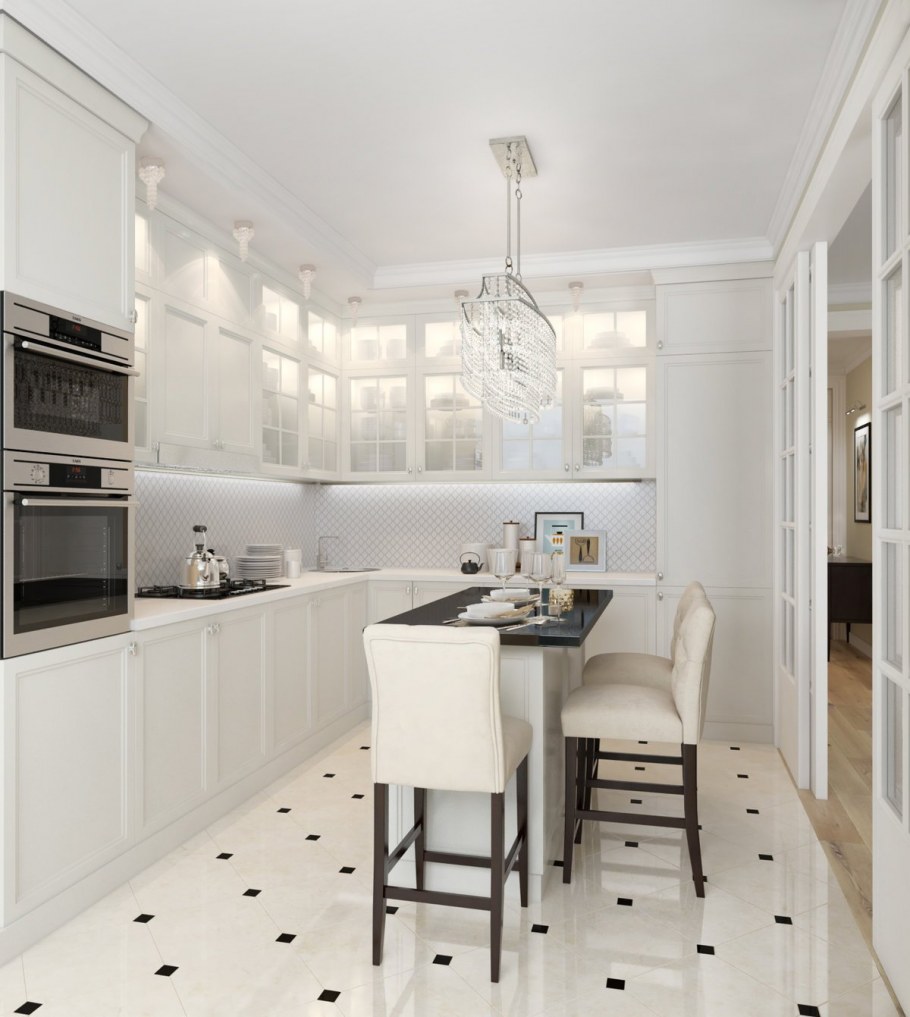 Интерьер белой кухни 12 кв м