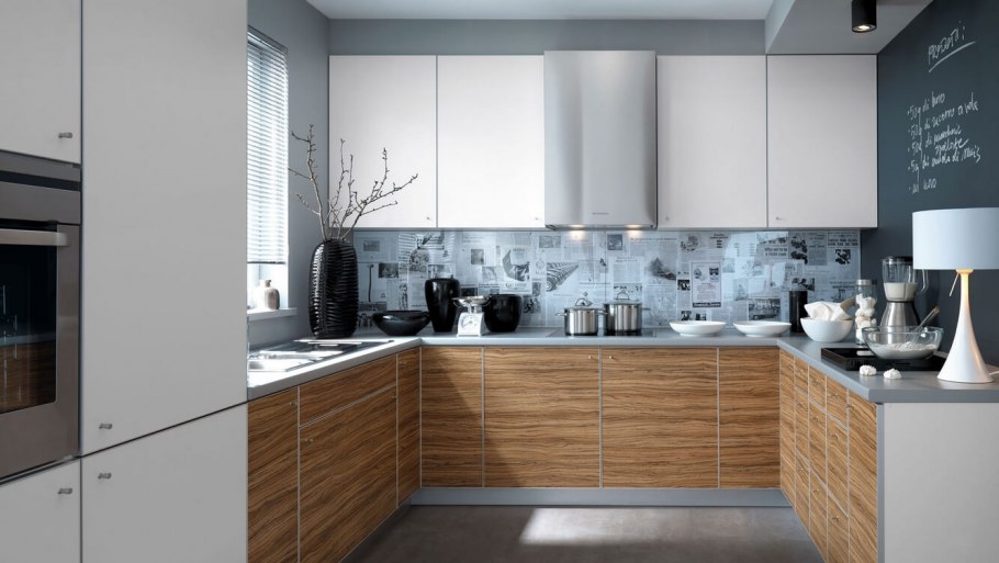 Кухня белый серый дерево