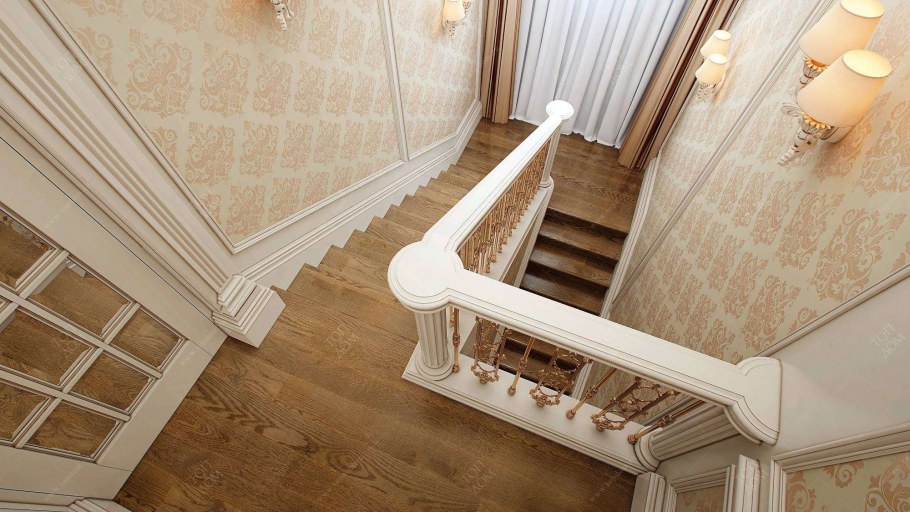 Деревянные панели на лестнице