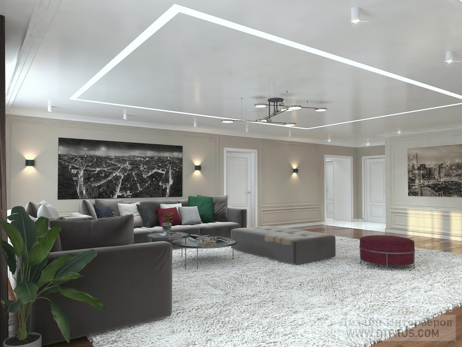 Потолок световые линии в гостиной