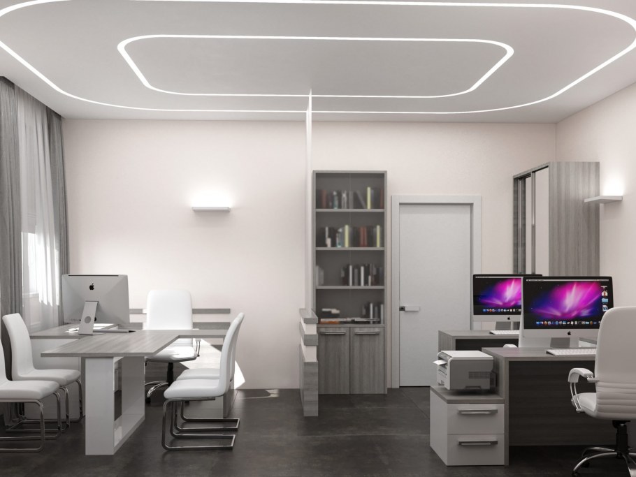 Световые линии в натяжном потолке офис