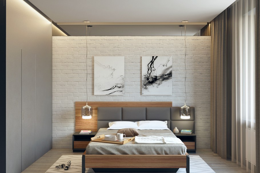 Белая спальня в стиле лофт