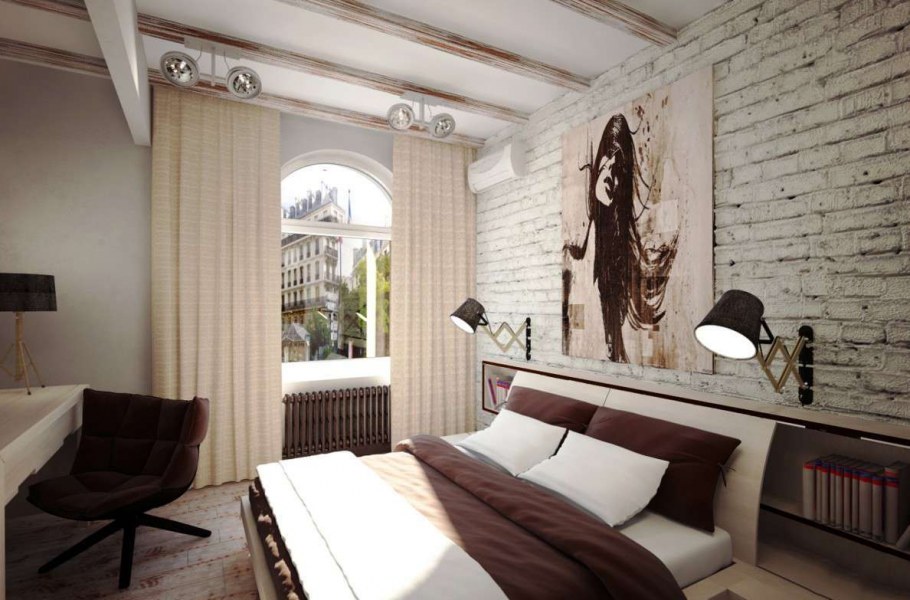 Женская спальня в стиле лофт