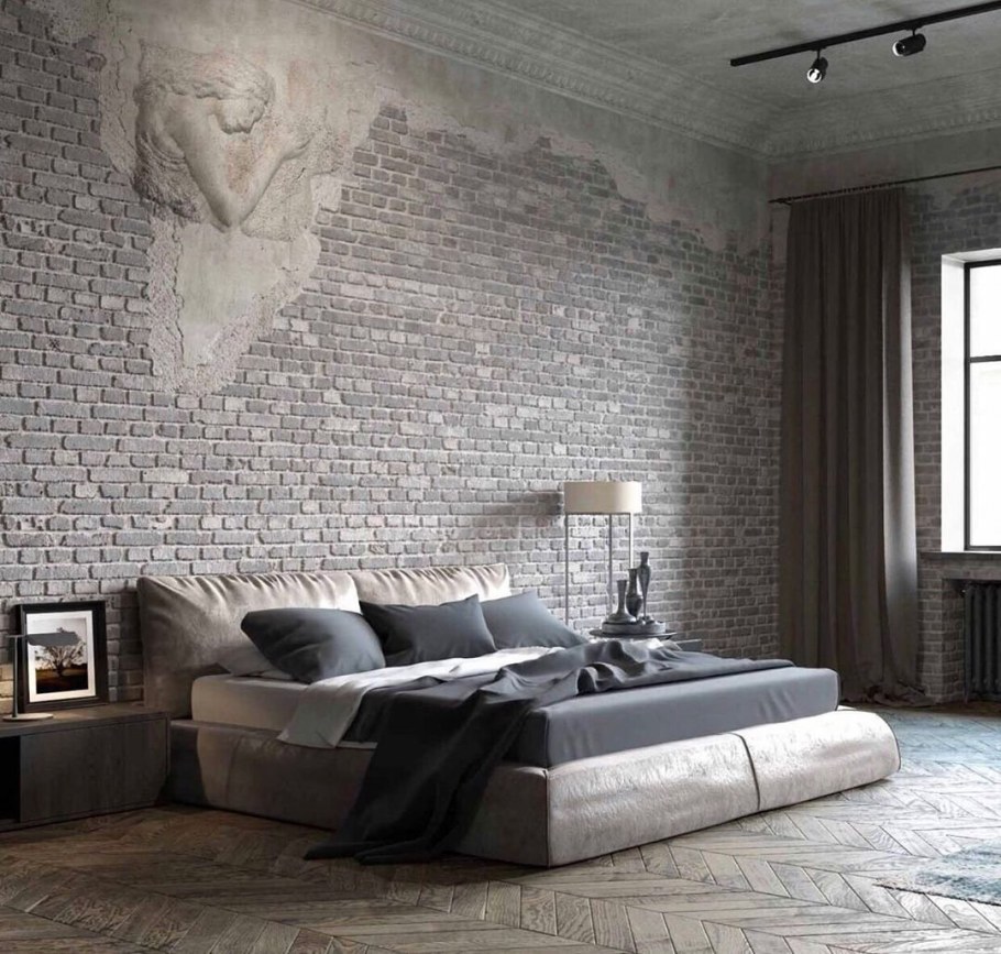 Серый кирпич в интерьере