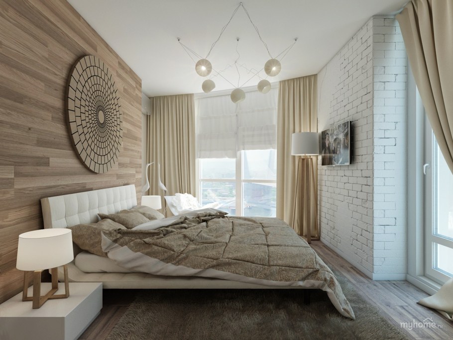 Спальня в стиле лофт в светлых