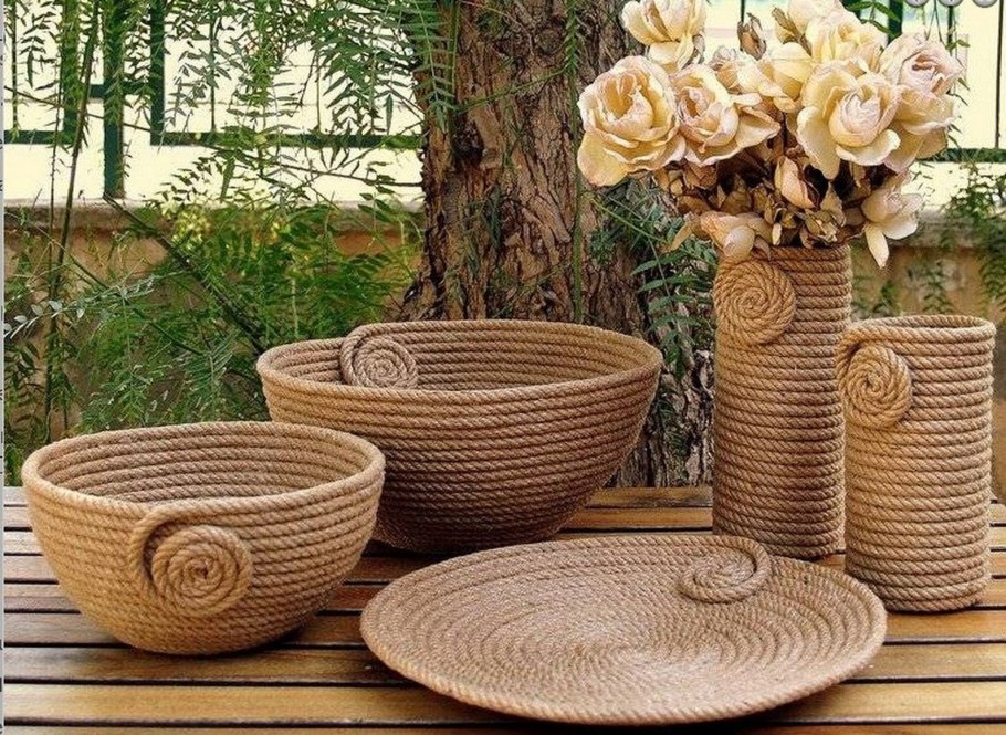 Цветочный горшок обмотать шпагатом