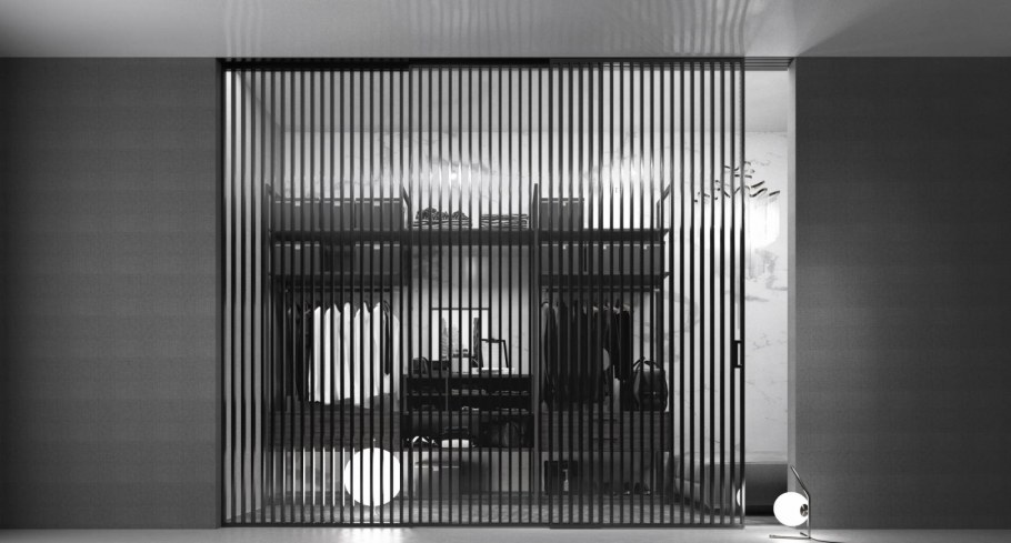 Лофт перегородки из металла с распашными дверями со шторами