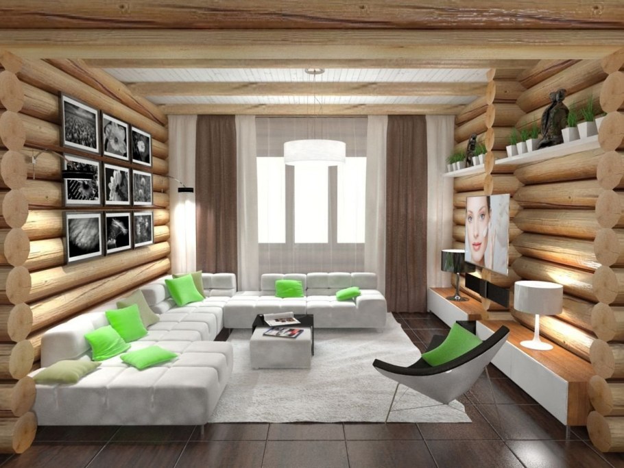 Дом из оцилиндрованного бревна интерьер