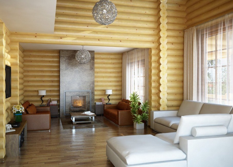 Гостиная в деревянном доме