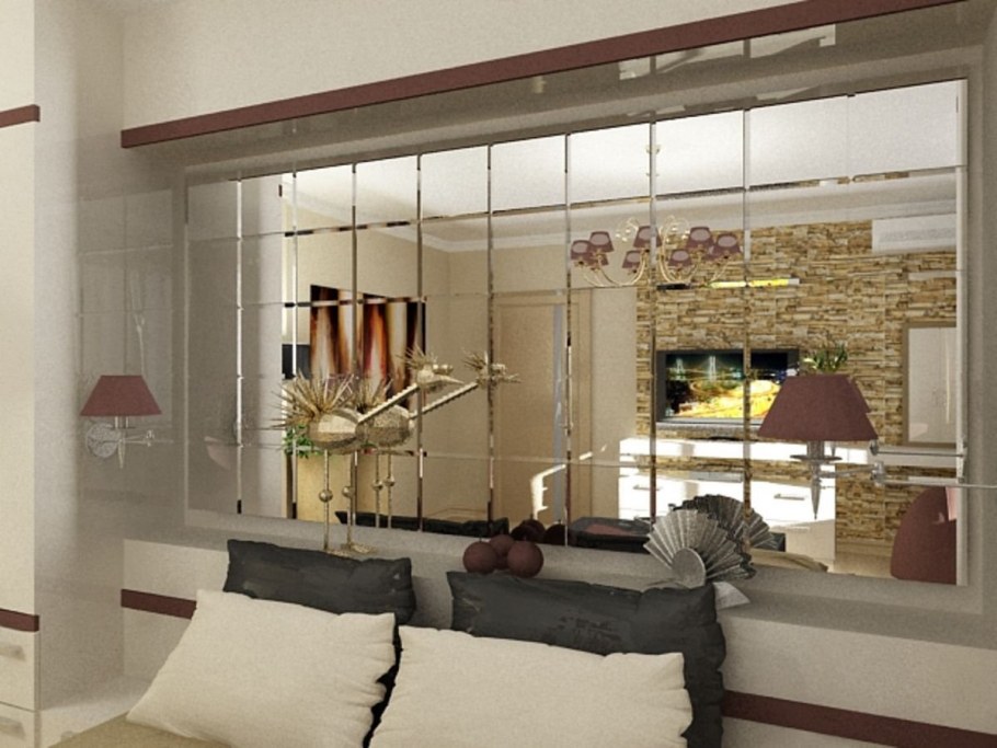 Зеркальная плитка в интерьере спальни