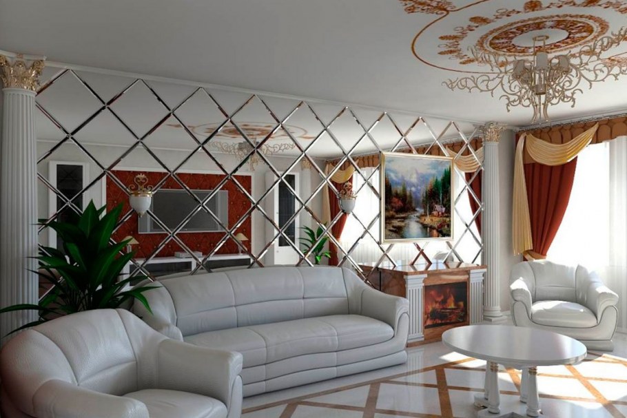 Гостиная с зеркальными панно