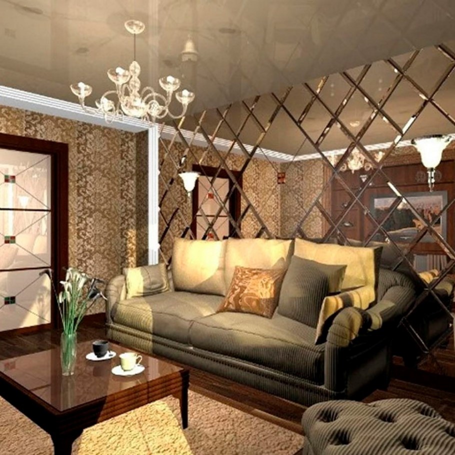 Зеркало на всю стену в гостиной