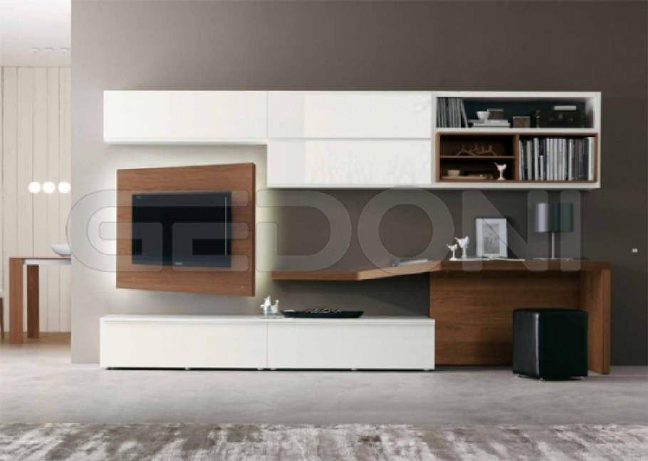 Стенка в гостиную со столом в современном стиле