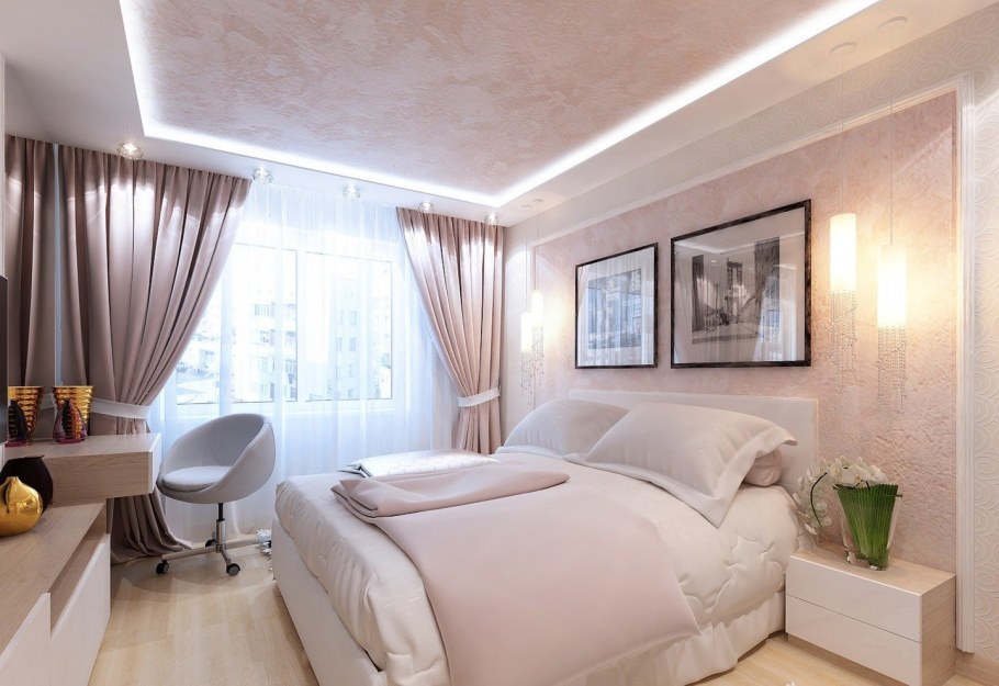 Бело бежевая спальня