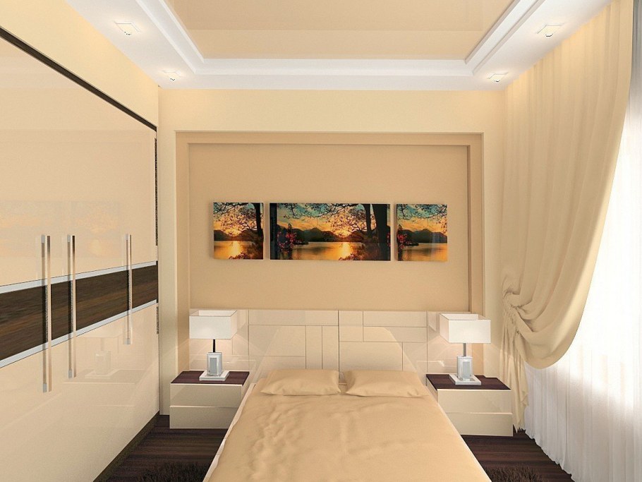 Уютная современная спальня в теплых тонах