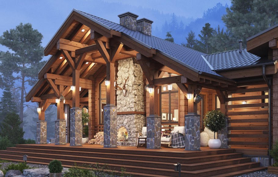 Деревянный домик на склоне