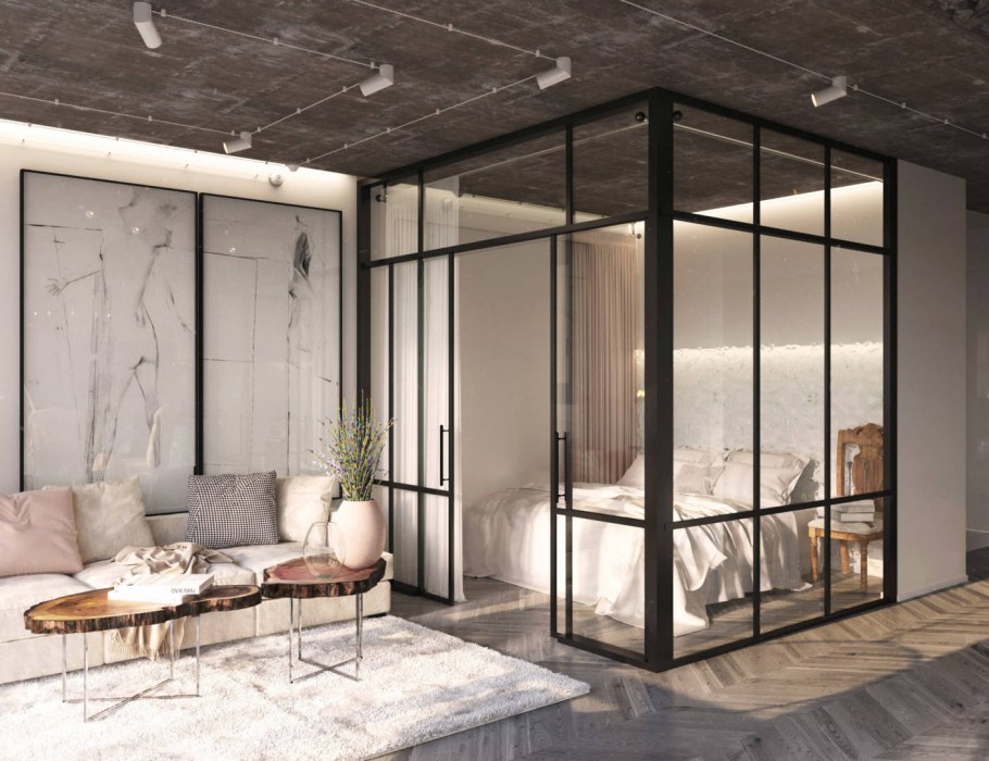 Стеклянные перегородки лофт