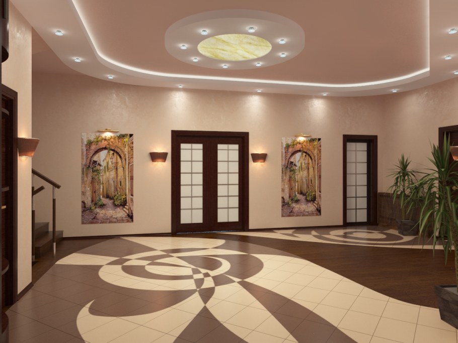 Подвесные потолки в холле в частном