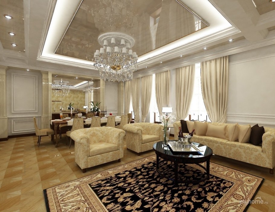 Элитные потолки в гостиной